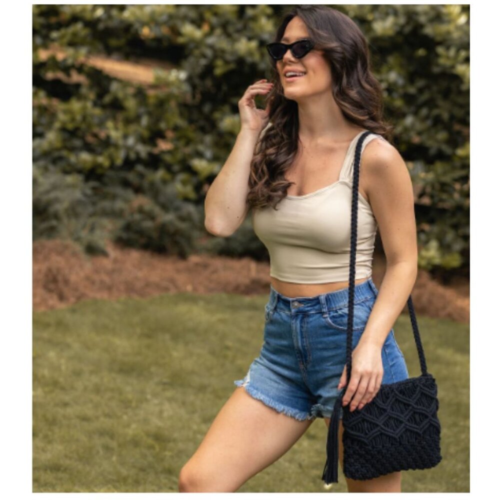 Anju Adria Woven Cotton Cross-Body Bag Black NWT